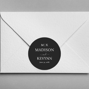 Minimale en elegante zwarte en witte monogram brui ronde sticker