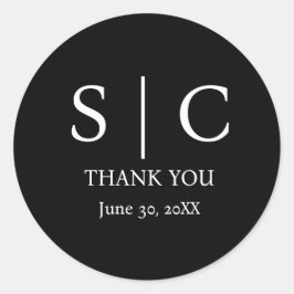 Minimale en elegante zwarte en witte monogram brui ronde sticker