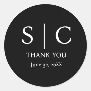 Minimale en elegante zwarte en witte monogram brui ronde sticker