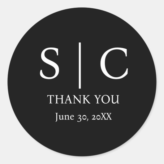 Minimale en elegante zwarte en witte monogram brui ronde sticker (Voorkant)