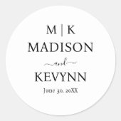 Minimale en elegante zwarte en witte monogram brui ronde sticker (Voorkant)