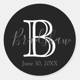 Minimale en elegante zwarte en witte monogram brui ronde sticker