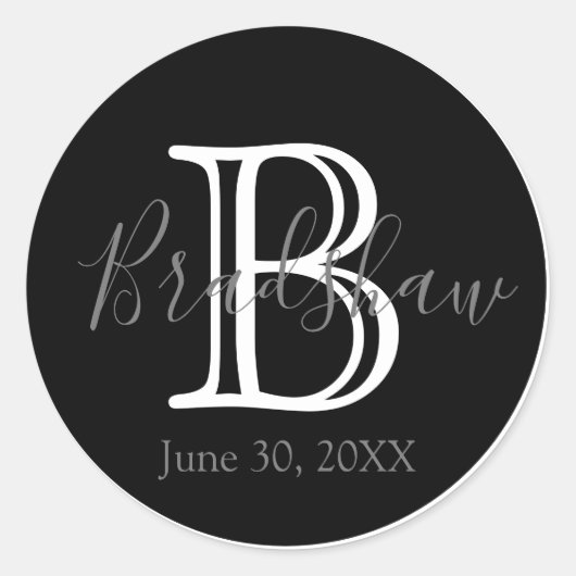 Minimale en elegante zwarte en witte monogram brui ronde sticker (Voorkant)
