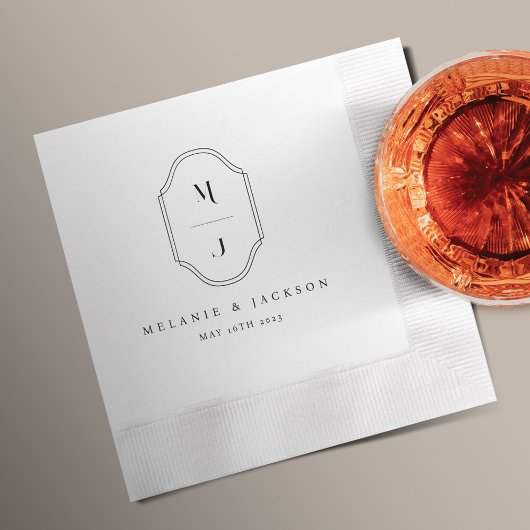 Minimale en elegante zwarte en witte monogram brui servet