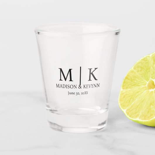 Minimale en elegante zwarte en witte monogram brui shot glas (Voorkant)