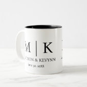 Minimale en elegante zwarte en witte monogram brui tweekleurige koffiemok (Voorkant links)
