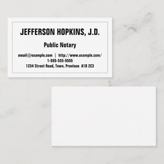 Minimale en elementaire openbare notaris Visitekaa Visitekaartje (Voorkant / Achterkant)