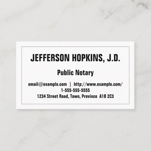 Minimale en elementaire openbare notaris Visitekaa Visitekaartje (Voorkant)