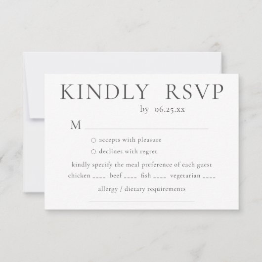 Minimale en legante bruiloft met keuzevrijheid RSVP kaartje (Voorkant)