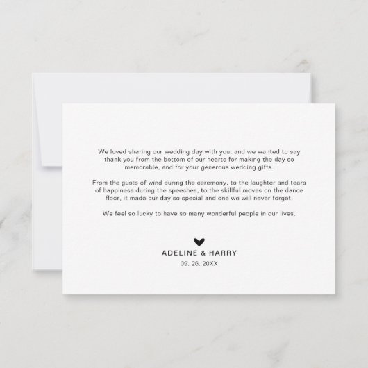 Minimale en liefdadige fotohedendaagse fotobruilof bedankkaart (Achterkant)