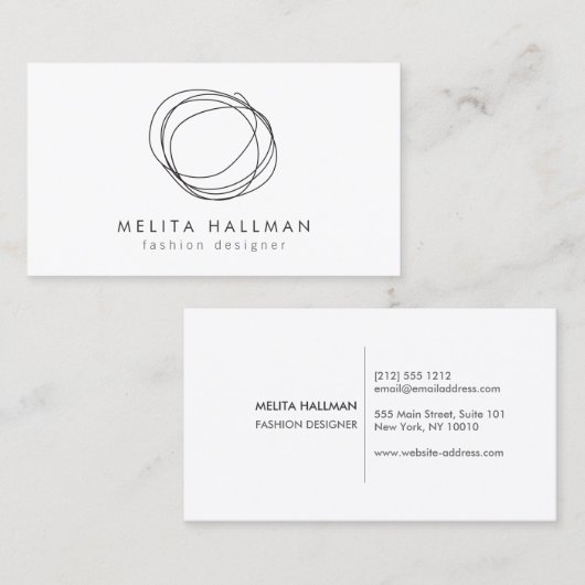 Minimale en moderne Black Designer Scribble Logo Visitekaartje (Voorkant / Achterkant)