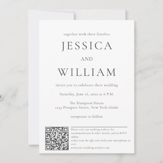 Minimale en moderne bruiloft met QR-code Kaart (Voorkant)