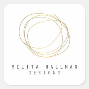 Minimale en moderne Gold Designer Scribble Logo Vierkante Sticker
