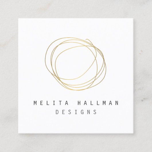 Minimale en moderne Gold Designer Scribble Logo Vierkante Visitekaartje (Voorkant)