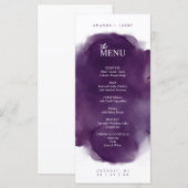 Minimale en moderne paarse aquarel menukaart programmakaart (Voorkant / Achterkant)