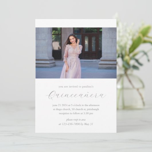 Minimale en moderne Quinceañera-foto roze rood Kaart (Staand voorkant)