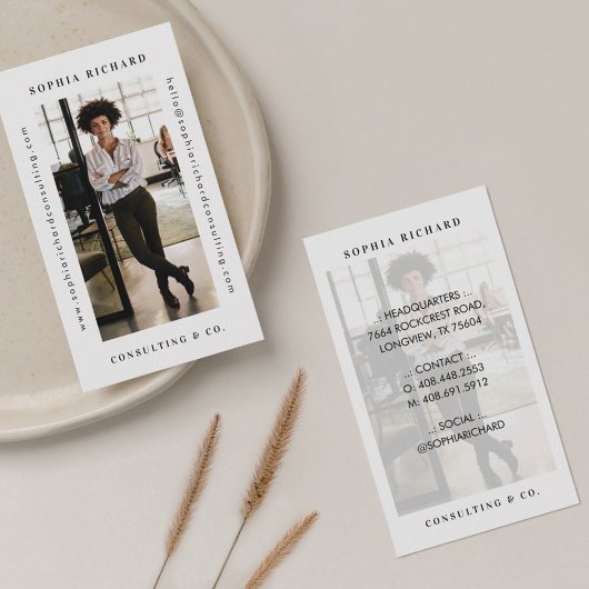 Minimale en moderne witte professionele foto visitekaartje