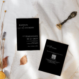 Minimale en moderne zwarte QR-code 2 in 1 bruiloft Kaart