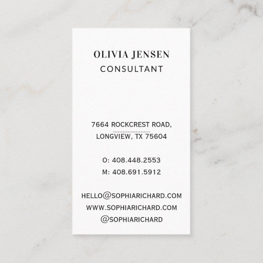 Minimale en professionele zakelijke foto van werkn visitekaartje (Achterkant)