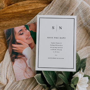 Minimale en zwarte en witte rand en foto save the date