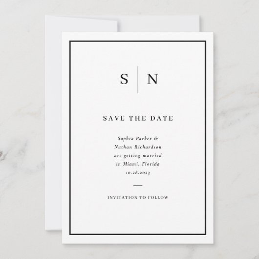 Minimale en zwarte en witte rand en foto save the date (Voorkant)