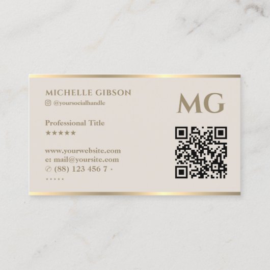 Minimale esthetische Monogram Zand Beige Professio Visitekaartje (Achterkant)