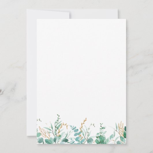 Minimale Eucalyptus Blad Goud Navy Bruiloft Kaart (Achterkant)