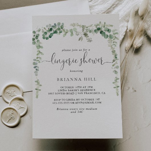 Minimale Eucalyptus Bridal Lingerie Shower Kaart