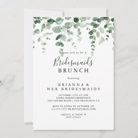 Minimale Eucalyptus Bridesmaids Brunch Shower Kaart (Voorkant)