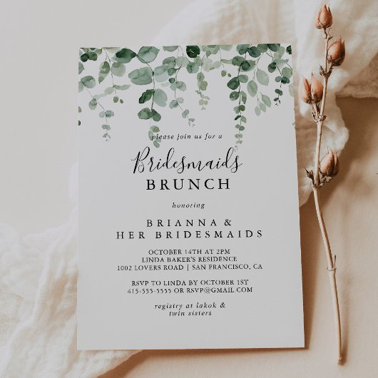 Minimale Eucalyptus Bridesmaids Brunch Shower Kaart