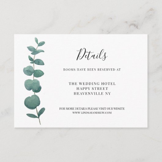 Minimale Eucalyptus bruiloft details Informatiekaartje (Voorkant)