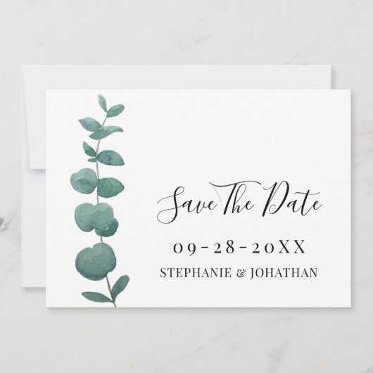 Minimale eucalyptus bruiloft Opslaan van de datum Save The Date (Voorkant)