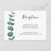 Minimale eucalyptus bruiloft receptie informatiekaartje (Voorkant)