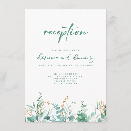 Minimale eucalyptus bruiloft receptie informatiekaartje (Voorkant)