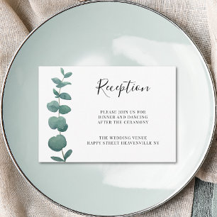 Minimale eucalyptus bruiloft receptie informatiekaartje