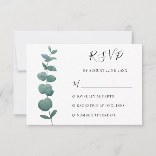 Minimale eucalyptus bruiloft RSVP (Voorkant)