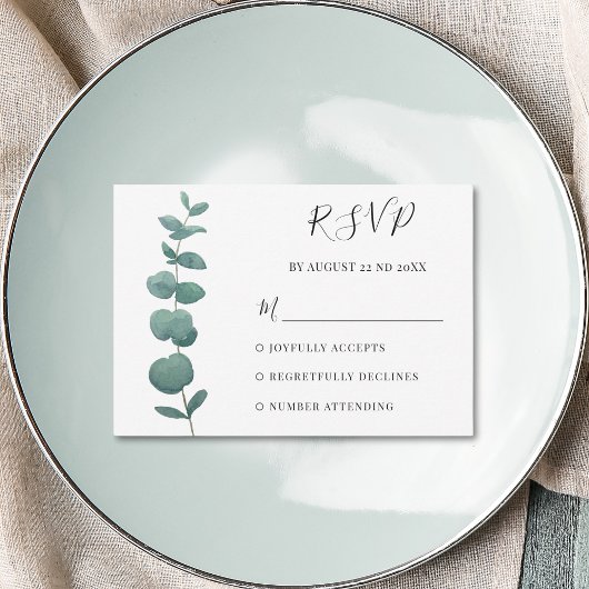 Minimale eucalyptus bruiloft RSVP Kaartje