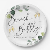 Minimale Eucalyptus Brunch en Bubble Papieren Bordje (Voorkant)