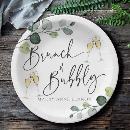 Minimale Eucalyptus Brunch en Bubble Papieren Bordje