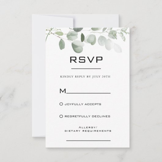 Minimale Eucalyptus Foliage Formele RSVP-kaart RSVP Kaartje (Voorkant)