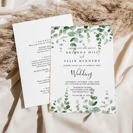 Minimale Eucalyptus Front & Back Wedding Kaart
