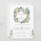 Minimale Eucalyptus & Gold Folie Wedding Kaart (Voorkant)