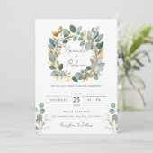 Minimale Eucalyptus & Gold Folie Wedding Kaart (Staand voorkant)