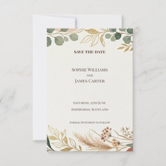 Minimale Eucalyptus Goud Save The Date Kaart (Voorkant)