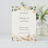 Minimale Eucalyptus Goud Save The Date Kaart (Staand voorkant)
