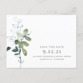 Minimale Eucalyptus groen bruiloft Save the Date Aankondigingskaart