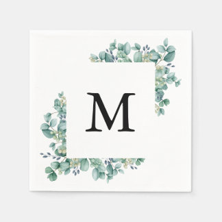 Minimale Eucalyptus Groene Blad Monogram Bruiloft Servet