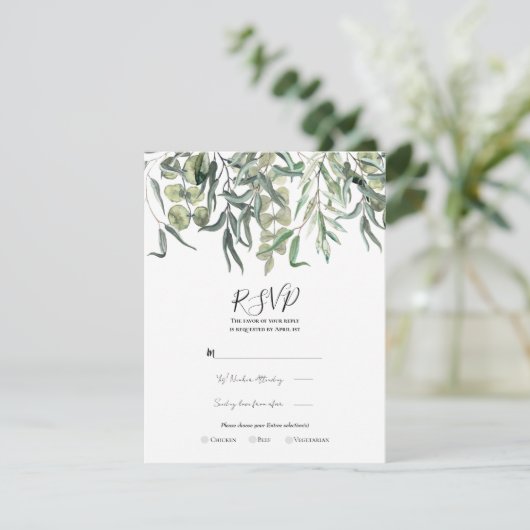 Minimale Eucalyptus groene Huwelijks RSVP Kaart (Staand voorkant)