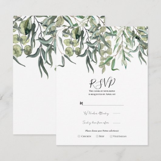 Minimale Eucalyptus groene Huwelijks RSVP  Kaart (Voorkant / Achterkant)