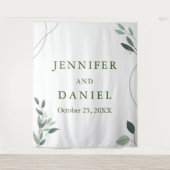 Minimale Eucalyptus Groene Trouwfoto Achtergrond Wandkleed (Voorkant)